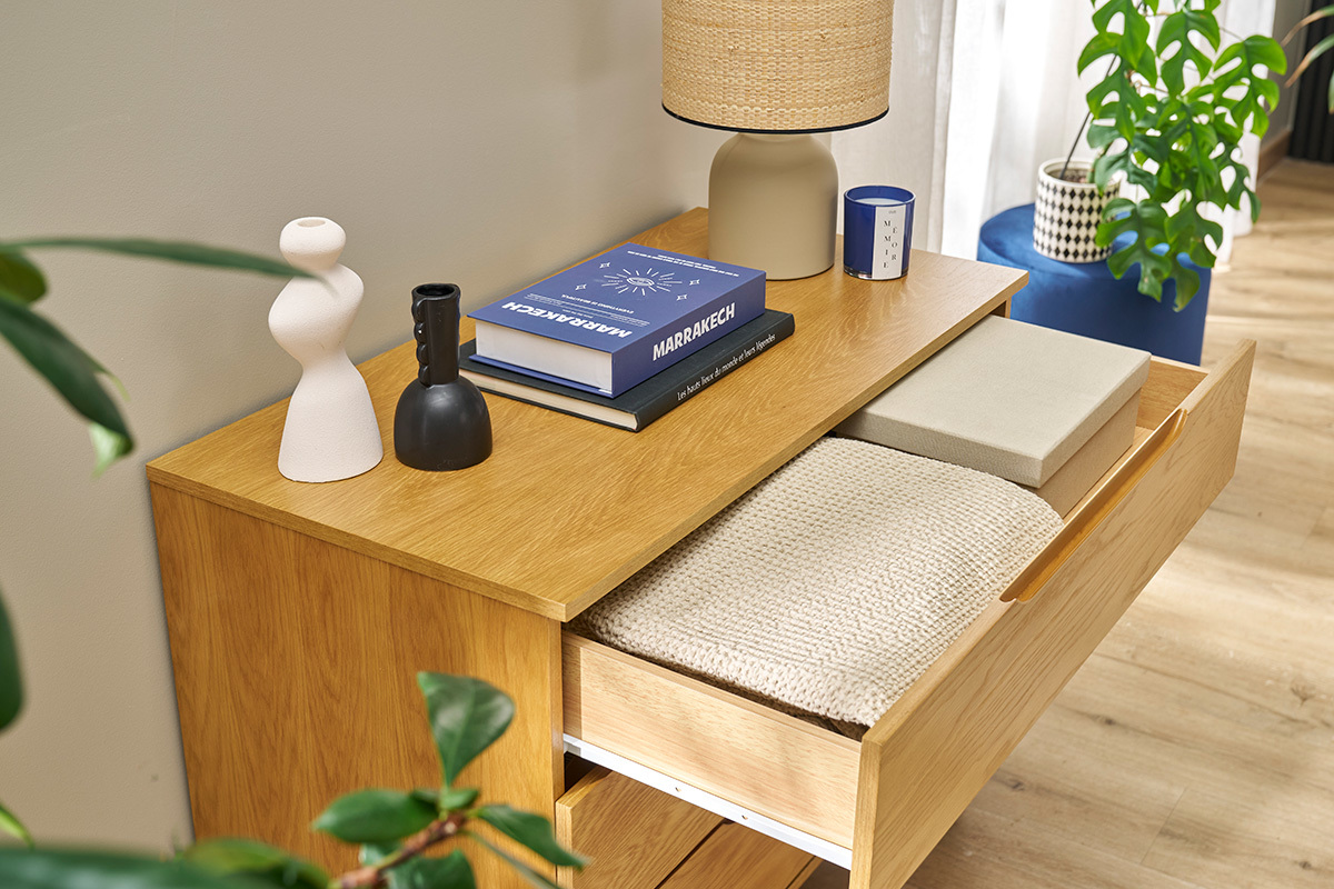 Skandinavische Kommode aus hellem Eichenholz mit 3 Schubladen L90 cm FELIX