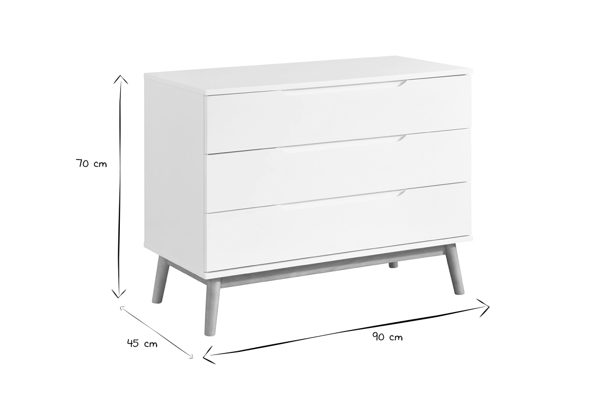 Skandinavische Kommode in wei und aus Holz 3 Schubladen FELIX