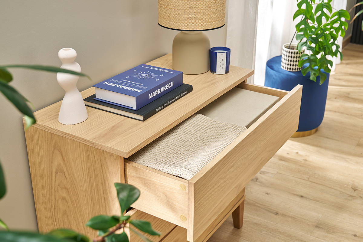 Skandinavische Kommode mit 3 Schubladen aus hellem Holz FREDDY