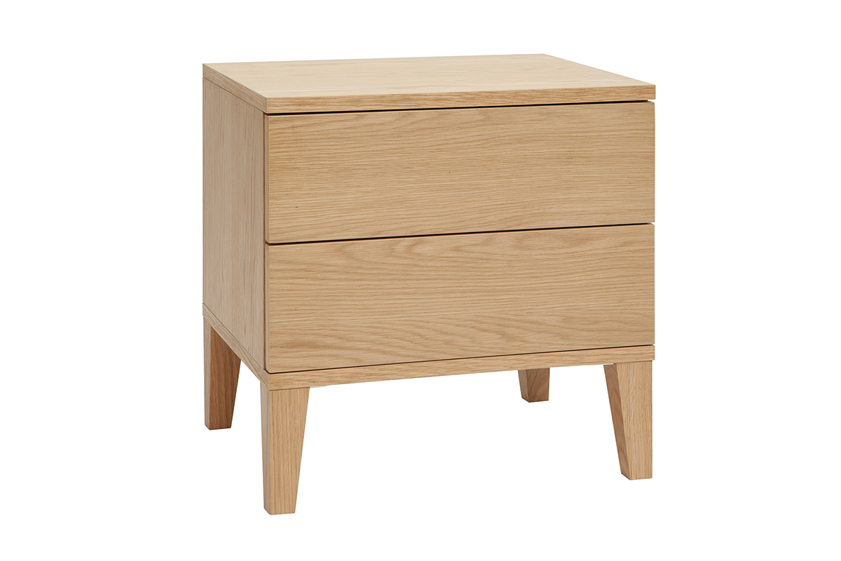 Skandinavische Nachttische mit 2 Schubladen aus hellem Holz Eiche (2er-Set) FREDDY