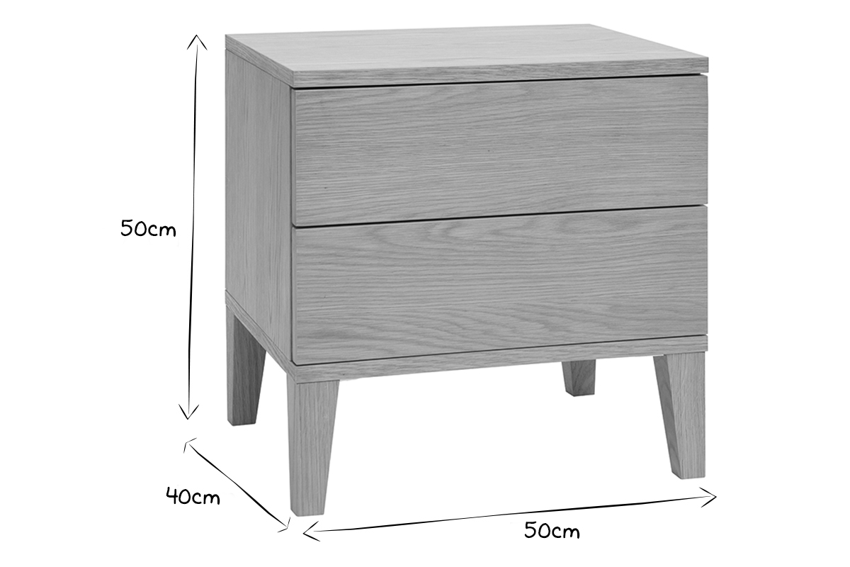 Skandinavische Nachttische mit 2 Schubladen aus hellem Holz Eiche (2er-Set) FREDDY