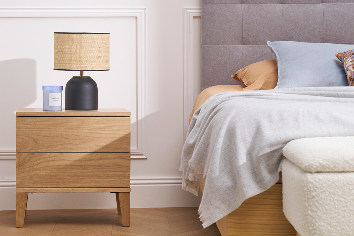 Skandinavische Nachttische mit 2 Schubladen aus hellem Holz Eiche B50 cm (2er-Set) FREDDY