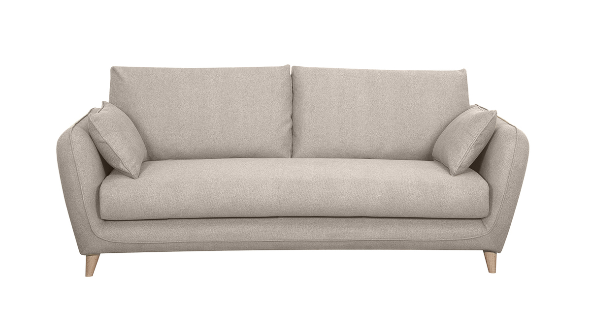 Skandinavische Schlafcouch beige mit Matratze Dicke 10 cm 3-Sitzer CREEP