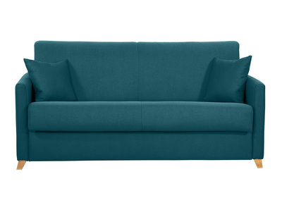 Skandinavische Schlafcouch entenblau aus hellem Holz mit Matratze 18 cm 3-Sitzer SKANDY