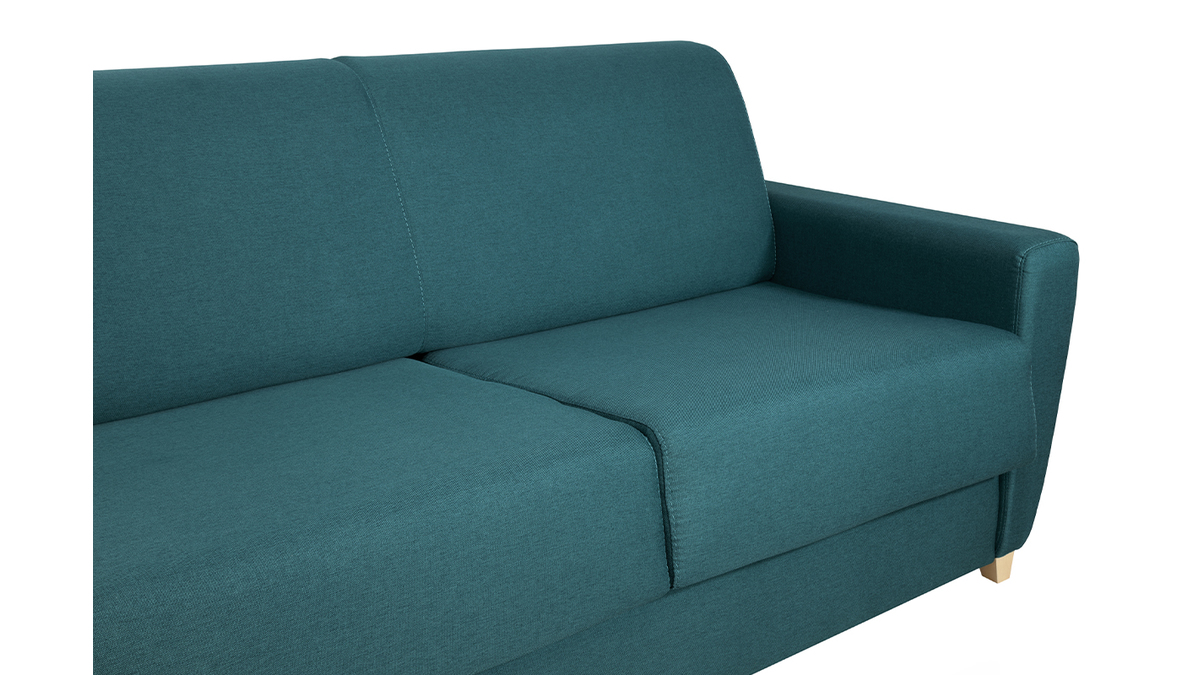 Skandinavische Schlafcouch in Entenblau mit Matratze 18 cm GRAHAM