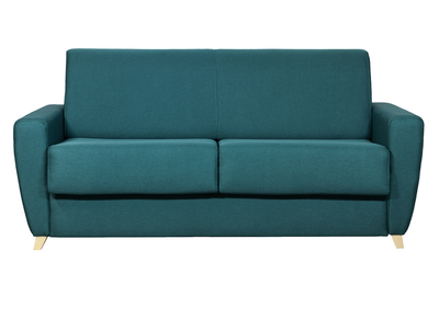 Skandinavische Schlafcouch in Entenblau mit Matratze 18 cm GRAHAM
