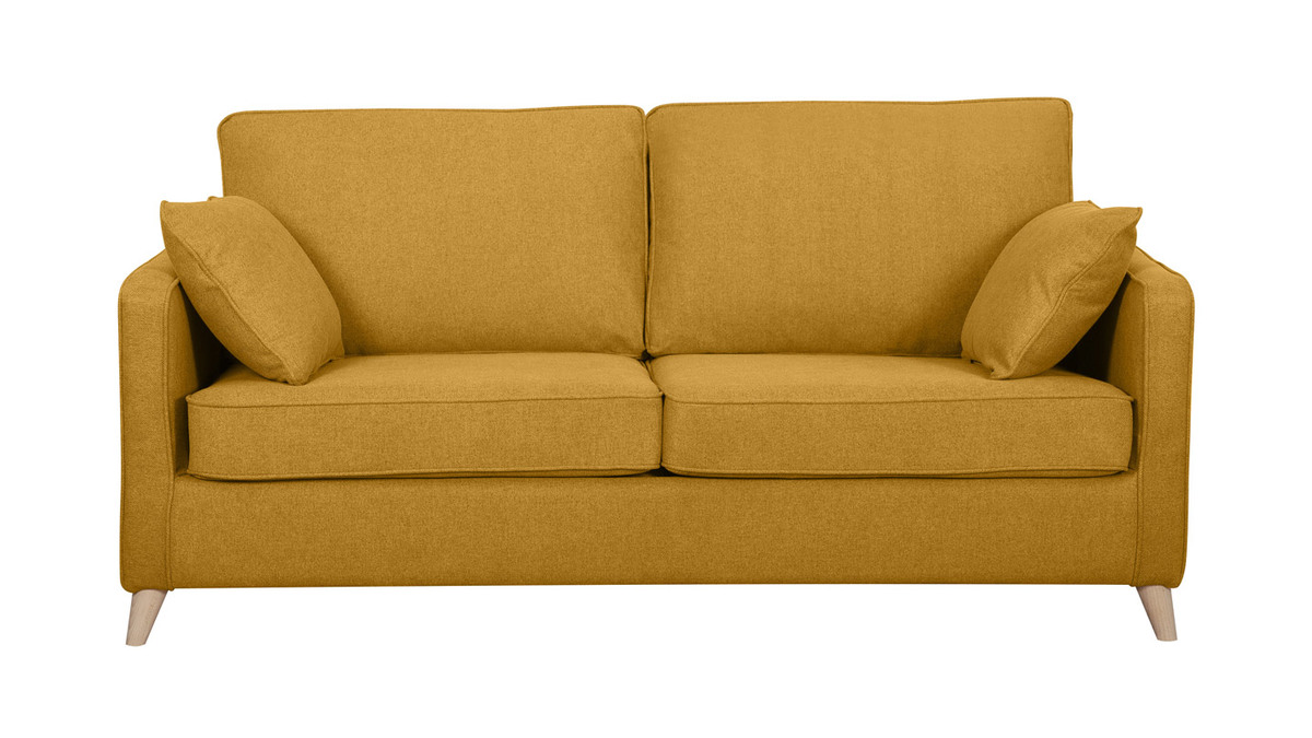 Skandinavische Schlafcouch kumingelb mit Matratze Dicke 10 cm 3-Sitzer PAPEL