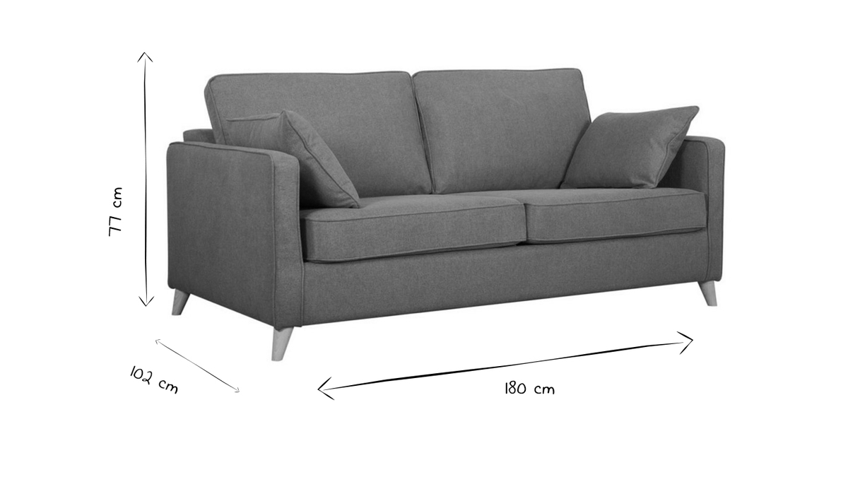 Skandinavische Schlafcouch kumingelb mit Matratze Dicke 10 cm 3-Sitzer PAPEL