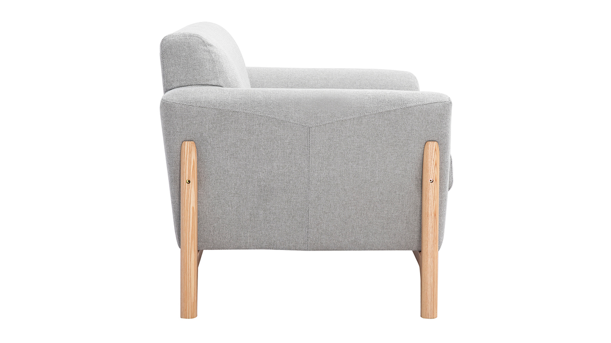 Skandinavische Sessel aus hellgrauem Stoff mit Samteffekt und Eschenholz ASAKO