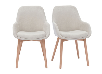 Skandinavische Sessel aus Stoff in Samtoptik, Beige und Massivholz in heller Holzoptik (Set aus 2) HOLO