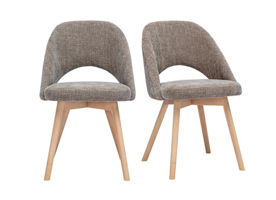Skandinavische Stoffst&uuml;hle mit strukturiertem Samt-Effekt in Taupe und hellem Holz (2er-Set) COSETTE
