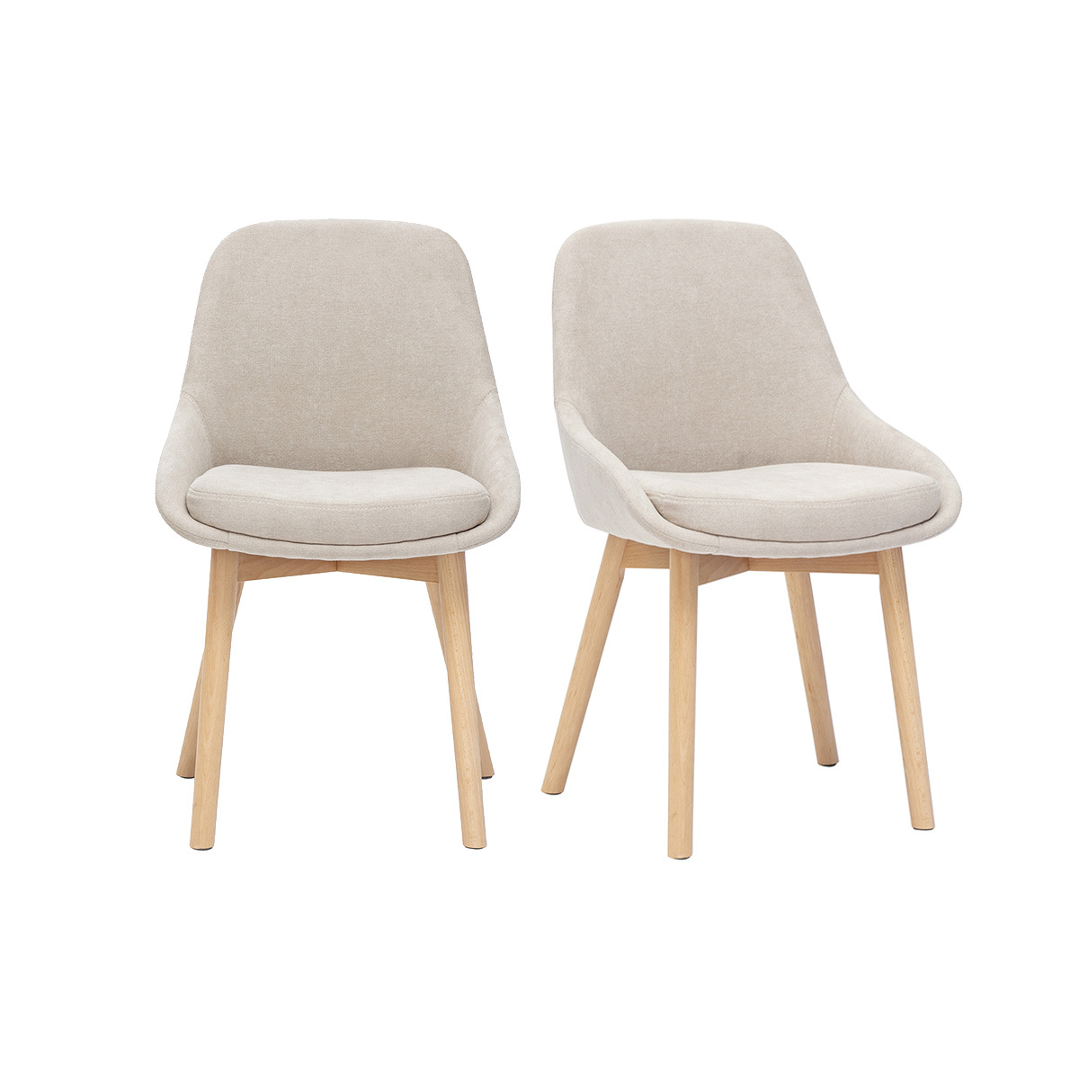 Miliboo Skandinavische Stühle aus beigem Samtstoff und hellem Massivholz (2er Set) HOLO