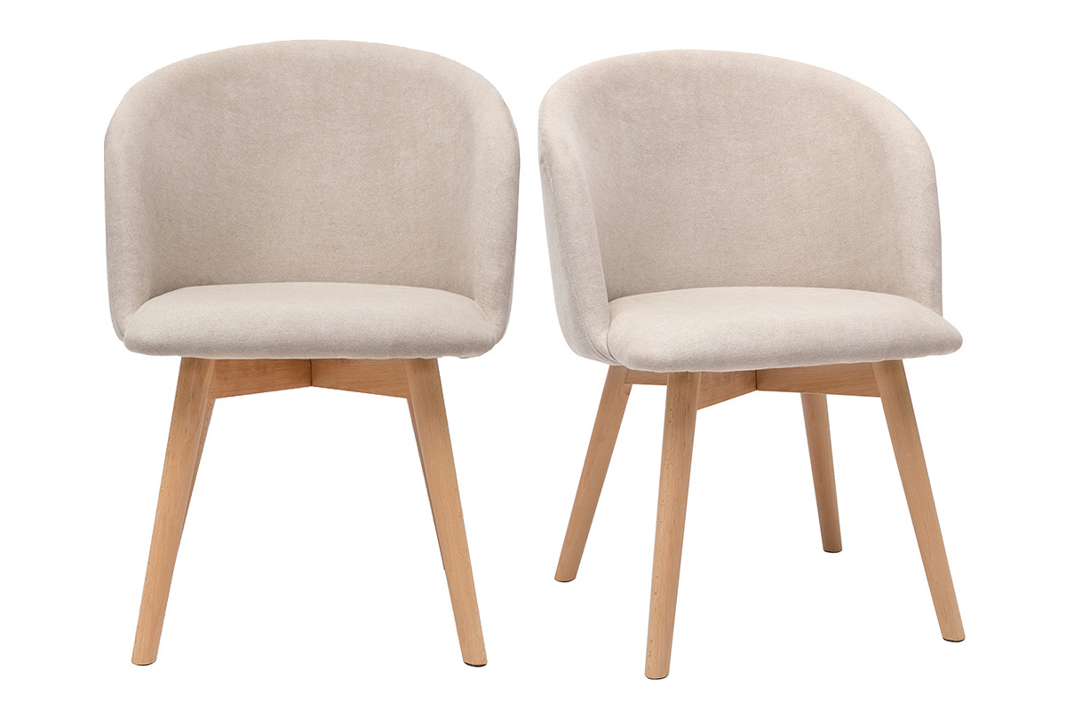 Skandinavische Sthle aus beigem Stoff mit Samteffekt und massivem Buchenholz (2er-Set) VANITY