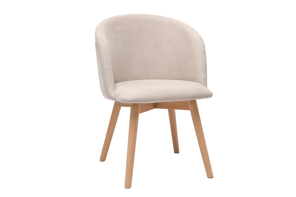 Skandinavische Sthle aus beigem Stoff mit Samteffekt und massivem Buchenholz (2er-Set) VANITY