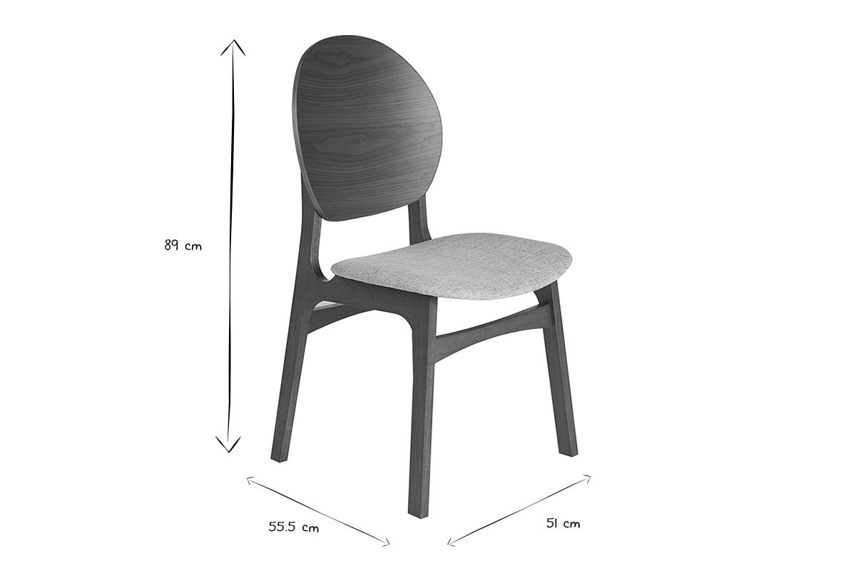 Abmessungen der skandinavischen St�hle ELTON: 89 cm hoch, 55,5 cm breit, 51 cm tief, in Schwarz und Wei�.