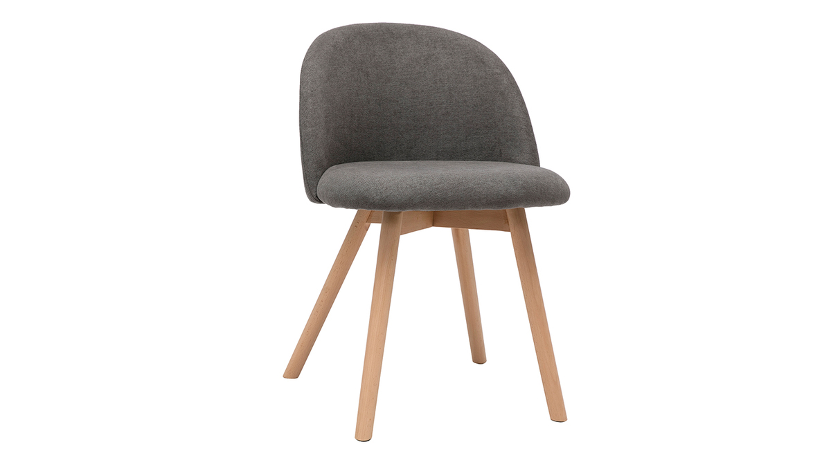 Skandinavische Stühle aus grauem Stoff mit Samteffekt und massivem Buchenholz (2er-Set) CELESTE
