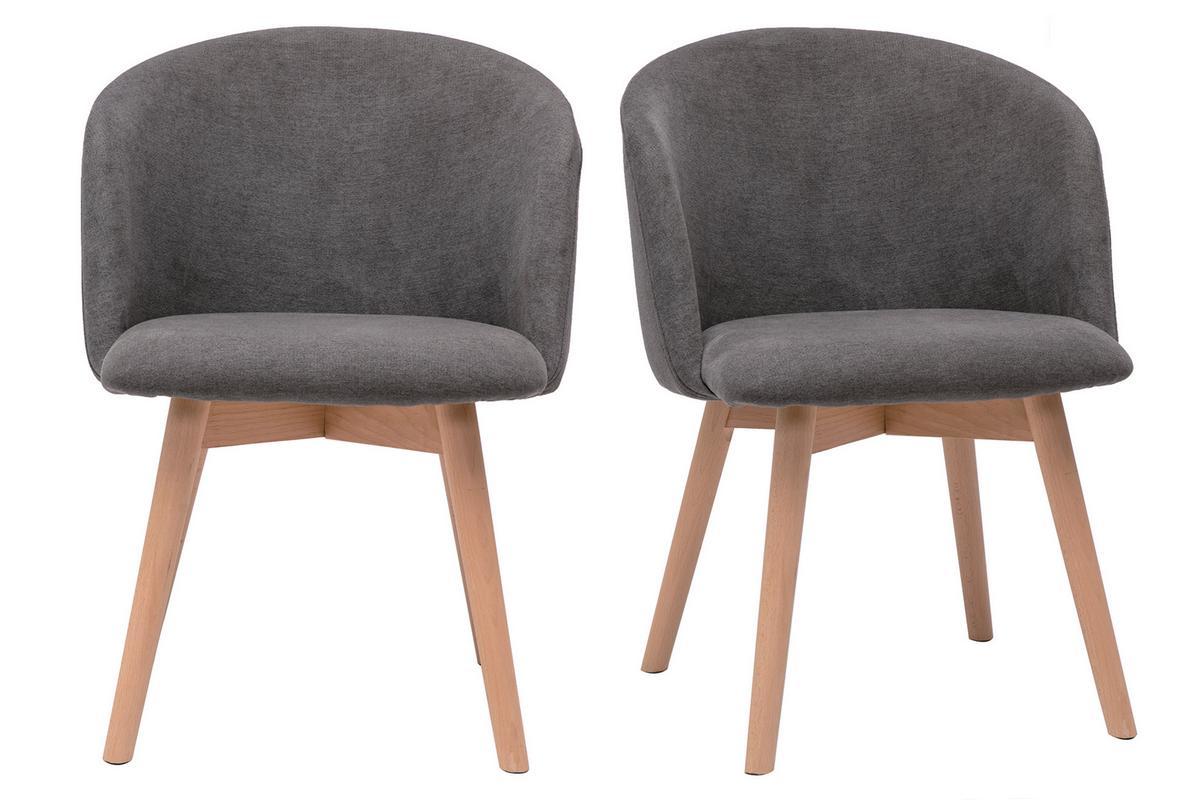 Skandinavische Sthle aus grauem Stoff mit Samteffekt und massivem Buchenholz (2er-Set) VANITY