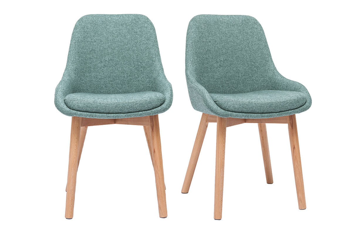 Skandinavische Sthle aus graugrnem Stoff und hellem Massivholz (2er-Set) HOLO