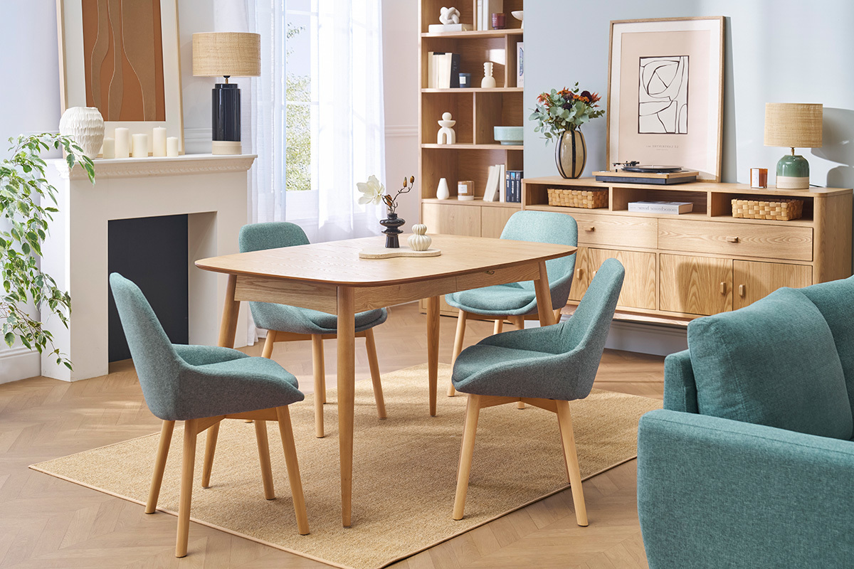 Skandinavische Sthle aus graugrnem Stoff und hellem Massivholz (2er-Set) HOLO