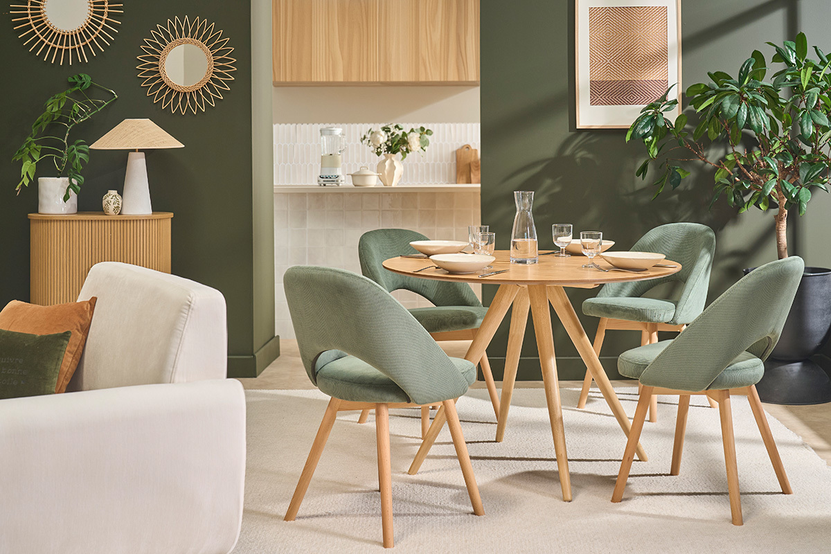 Skandinavische St�hle aus gr�nem Kord-Samt und hellem Holz (2er-Set) COSETTE