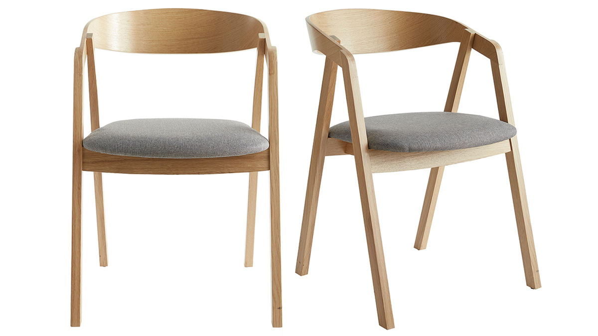 Skandinavische Stühle aus hellem Eichenholz und grauem Stoff (2er-Set) LOVA
