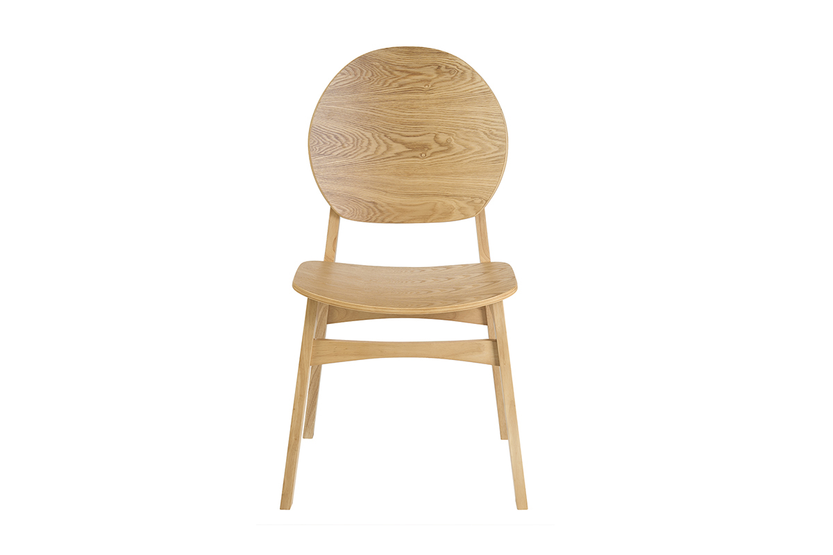 Skandinavischer Stuhl aus hellem Holz ELTON, Vorderansicht mit runder R�ckenlehne und ergonomischer Sitzfl�che.