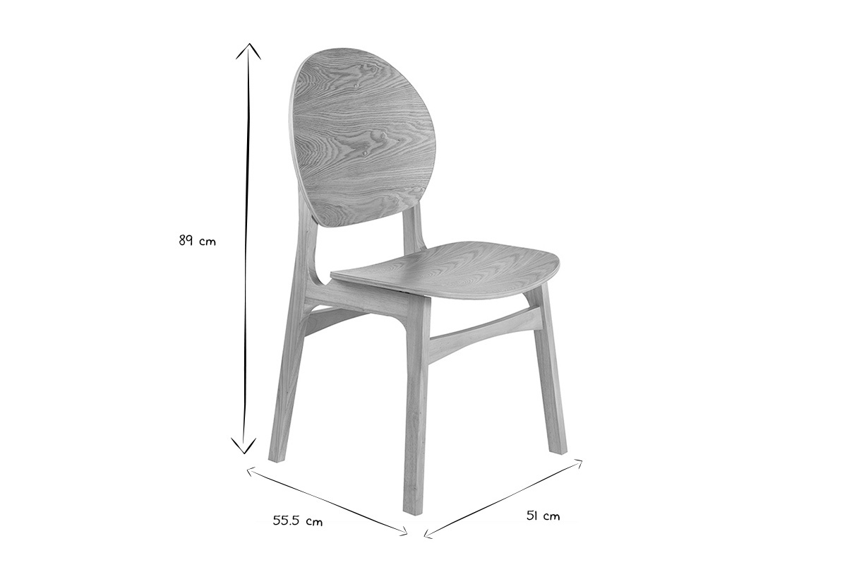Abmessungen der skandinavischen ELTON-St�hle aus hellem Holz: 89 cm H�he, 55,5 cm Breite, 51 cm Tiefe.