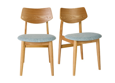 Skandinavische St&uuml;hle aus hellem Holz und Celadon-Stoff (2er Set) ELION