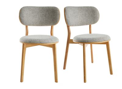 Skandinavische Stühle aus hellem Holz und grauem Stoff (2er-Set) FAUVETTE