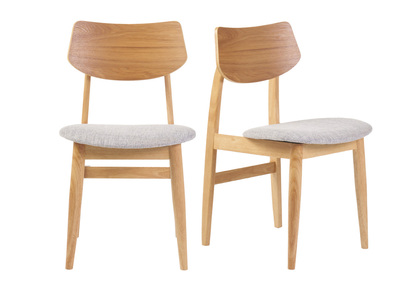 Skandinavische Stühle aus hellem Holz und hellgrauem Stoff (2er-Set) ELION