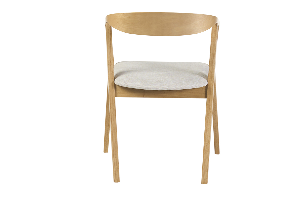Skandinavischer Stuhl aus hellem Holz mit beigem Kissen, R�ckansicht, Retro-Design.