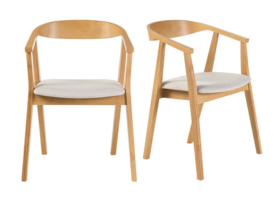 Skandinavische St&uuml;hle aus hellem Holz und Stoff mit strukturiertem Samteffekt beige (2er-Set) BAHIA