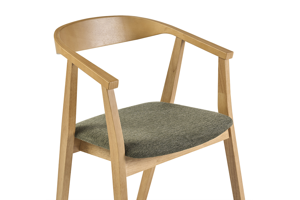 Skandinavischer Stuhl BAHIA aus hellem Holz mit Sitzfl�che aus khaki-gr�nem Stoff, Dreiviertelansicht