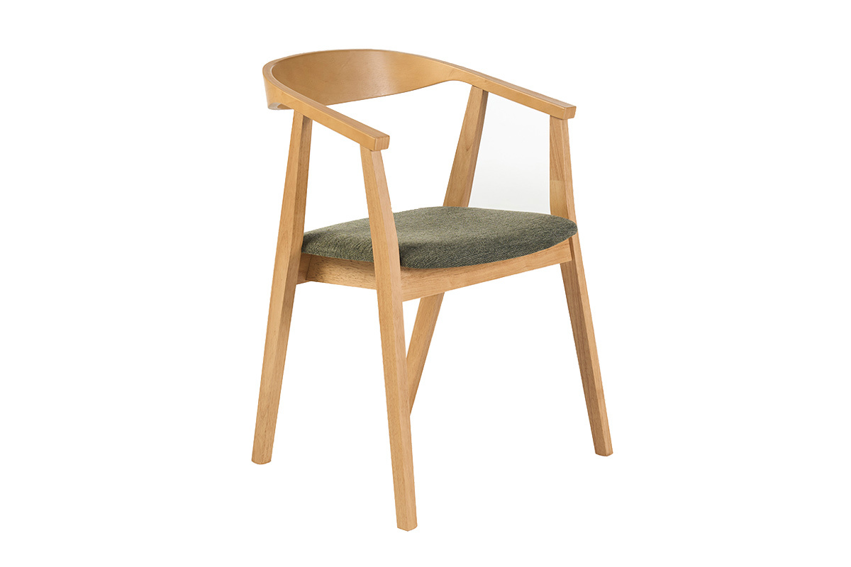 Skandinavische St�hle aus hellem Holz und Stoff mit strukturiertem Samteffekt Khaki-Gr�n (Set aus 2) BAHIA