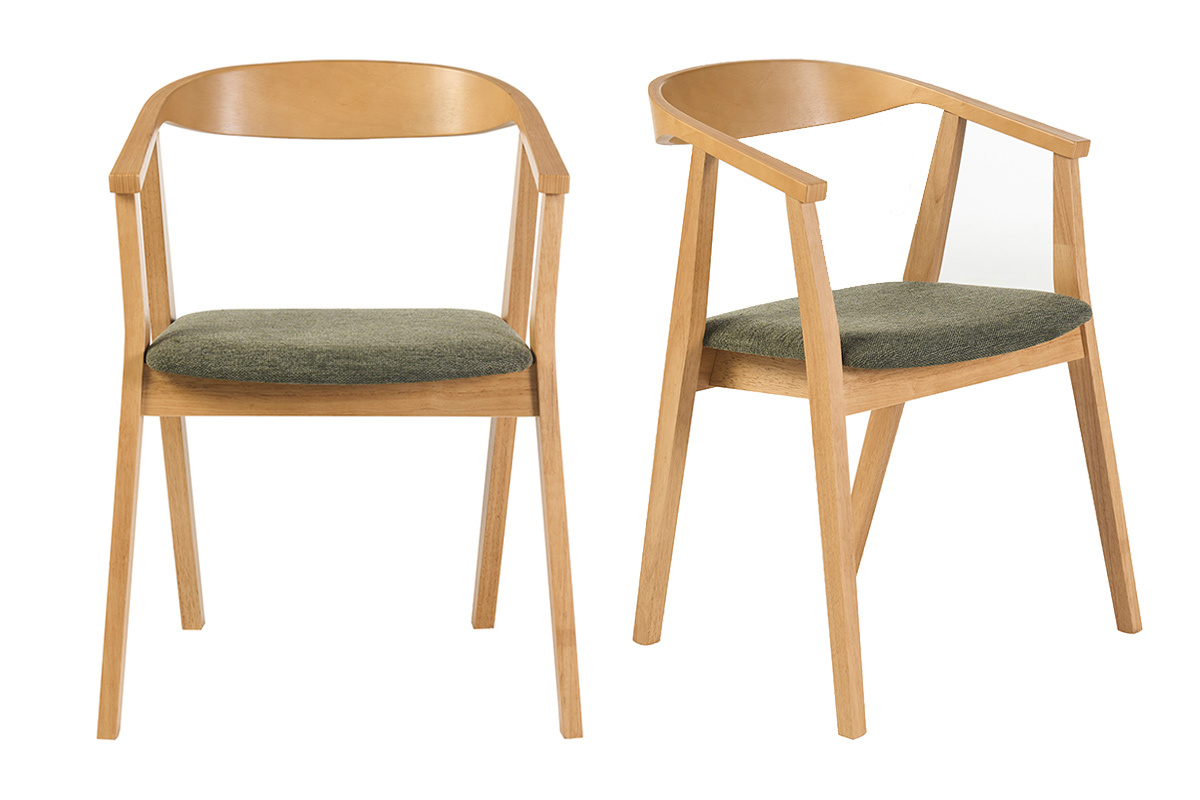 Skandinavische St�hle aus hellem Holz und Stoff mit strukturiertem Samteffekt Khaki-Gr�n (Set aus 2) BAHIA