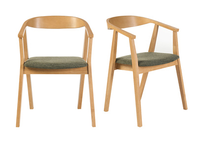 Skandinavische St&uuml;hle aus hellem Holz und Stoff mit strukturiertem Samteffekt Khaki-Gr&uuml;n (Set aus 2) BAHIA