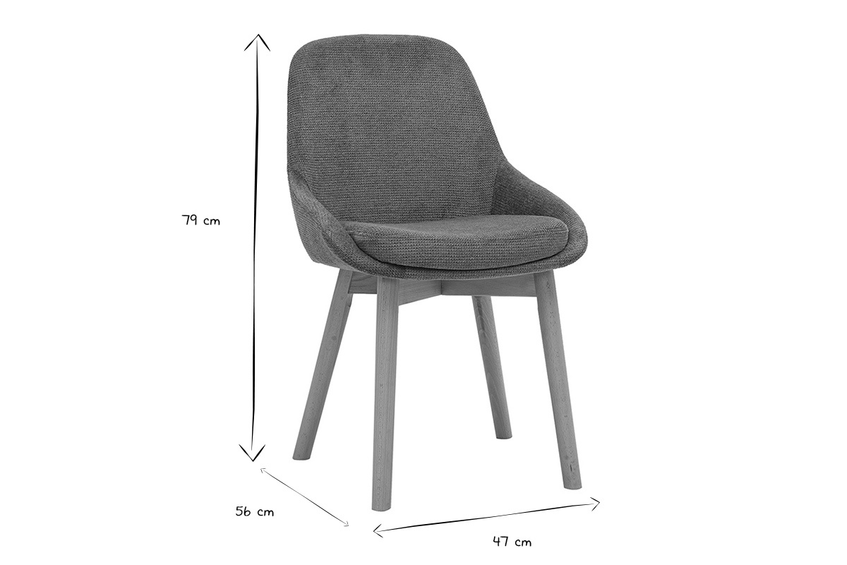 Skandinavischer Stuhl in Seitenansicht mit den Ma�en 47x56x79 cm in Schwarz und Wei�.