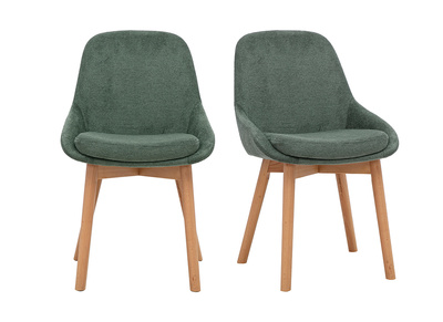 Skandinavische St&uuml;hle aus khakigr&uuml;nem Chenille-Stoff und massivem hellem Holz (Set von 2) HOLO