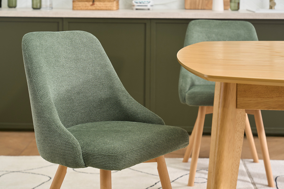 Skandinavische St�hle aus khakigr�nem Samt-Effekt-Stoff und hellem Holz (2er Set) HASTA