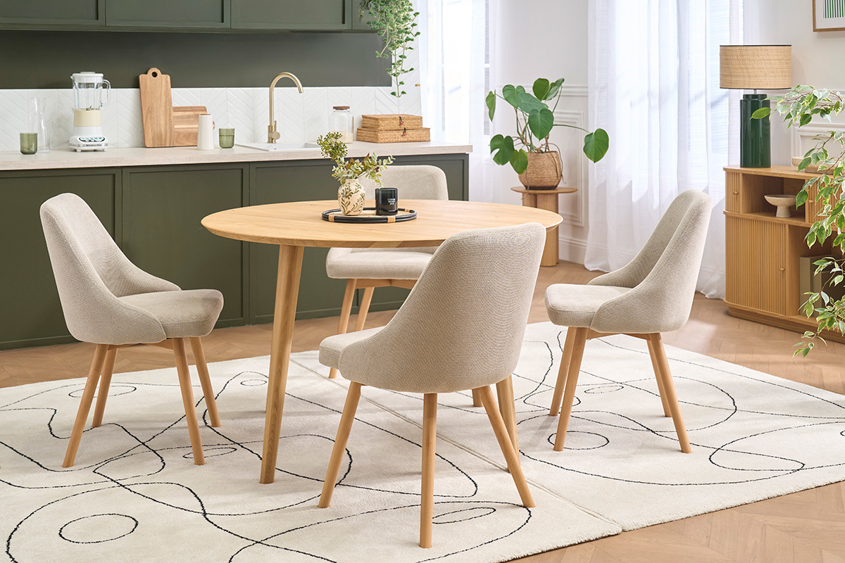 Skandinavische St�hle aus Samt-Textur Stoff in Beige und hellem Holz (2er Set) HASTA
