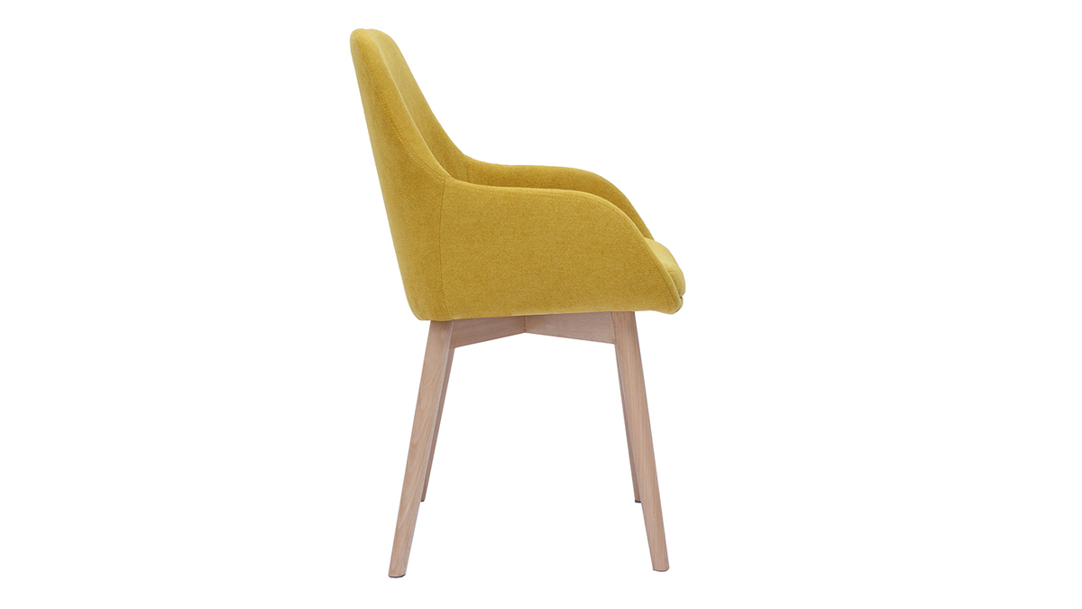 Skandinavische Stühle aus senfgelbem Stoff mit Samteffekt und helles Massivholz (2er-Set) HOLO