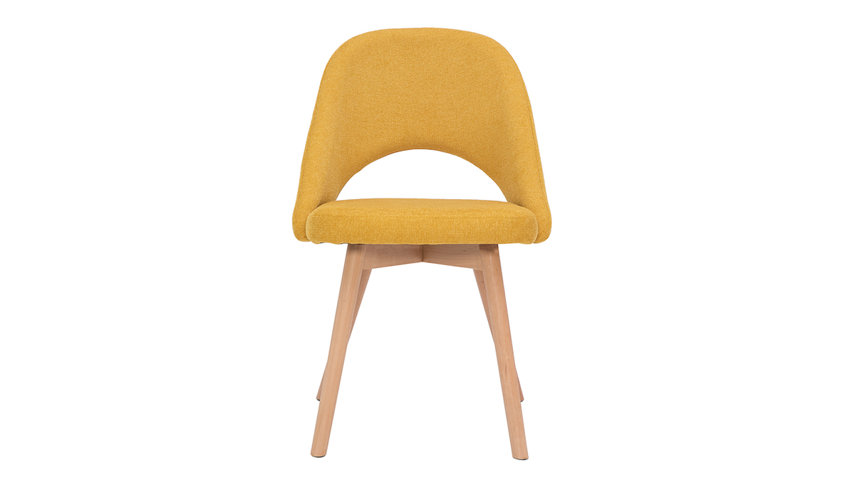 Skandinavische Stühle aus senfgelbem Stoff mit Samteffekt und massivem Buchenholz (2er-Set) COSETTE