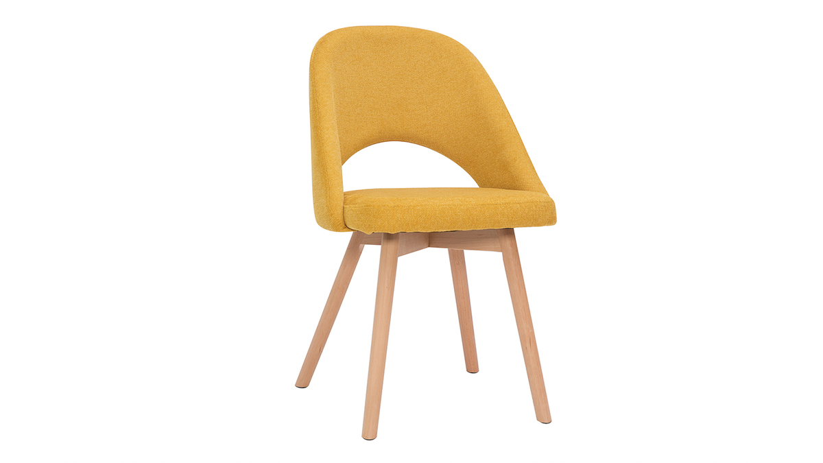 Skandinavische Stühle aus senfgelbem Stoff mit Samteffekt und massivem Buchenholz (2er-Set) COSETTE