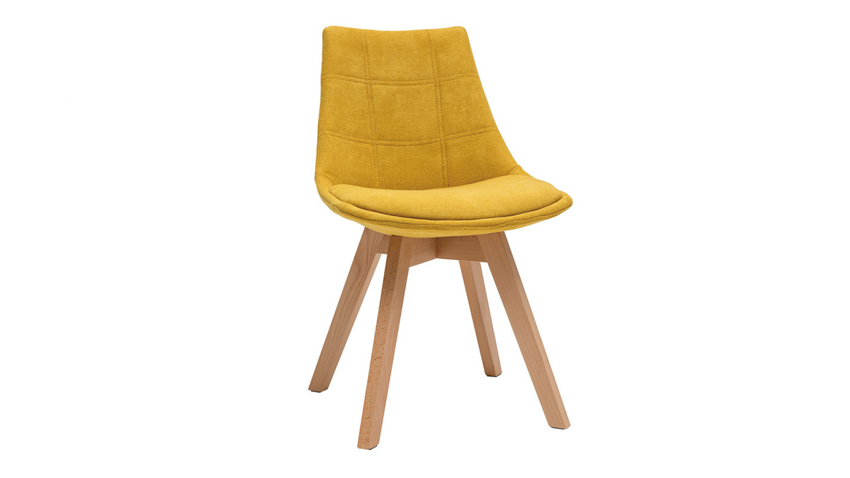 Skandinavische Stühle aus senfgelbem Stoff und Holz (2er-Set) MATILDE