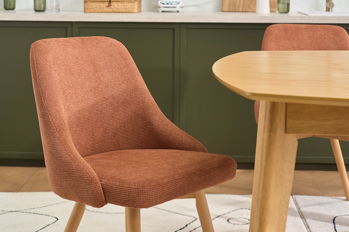 Skandinavische St�hle aus Stoff in verbrannter Erde Effekt und hellem Holz (2er-Set) HASTA