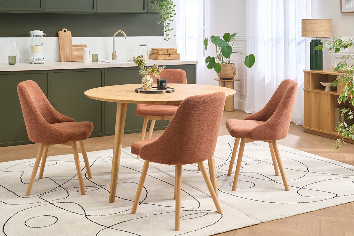 Skandinavische St�hle aus Stoff in verbrannter Erde Effekt und hellem Holz (2er-Set) HASTA