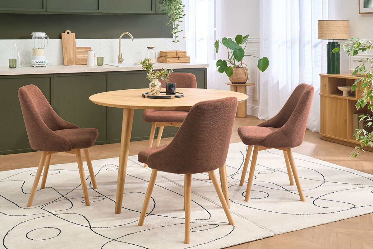 Skandinavische St�hle aus Stoff in verbrannter Erde Effekt und hellem Holz (2er-Set) HASTA