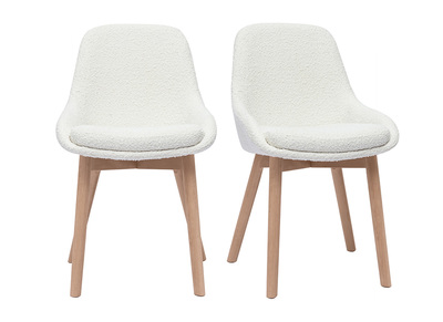 Skandinavische St&uuml;hle aus Stoff in wei&szlig;er Boucl&eacute;-Wolloptik und massivem hellem Holz (2er-Set) HOLO