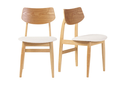 Skandinavische Stühle aus Stoff mit Bouclé-Wolleffekt und hellem Holz (2er-Set) ELION