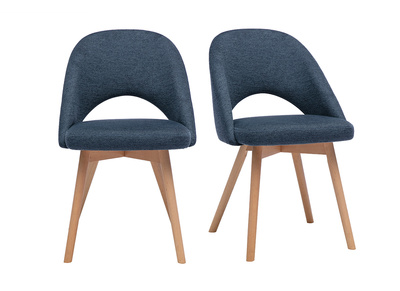 Skandinavische St&uuml;hle aus Stoff mit strukturiertem Samteffekt in Dunkelblau und hellem Holz (2er-Set) COSETTE